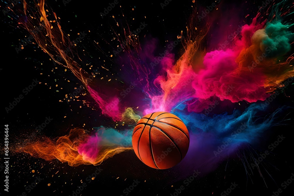 basketball shatter color on black background