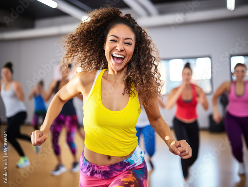African American women enjoy fun zumba classes, expressing their active lifestyle with friends