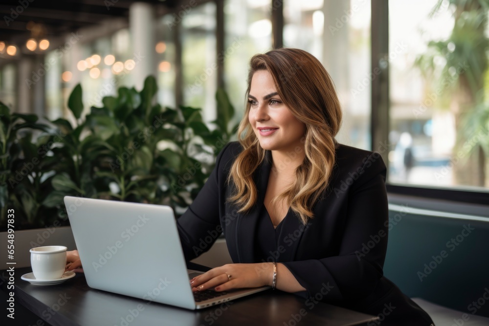 a 35 years old plus size manager using laptop computer on the go a 35 years old plus size manager using laptop computer on the go