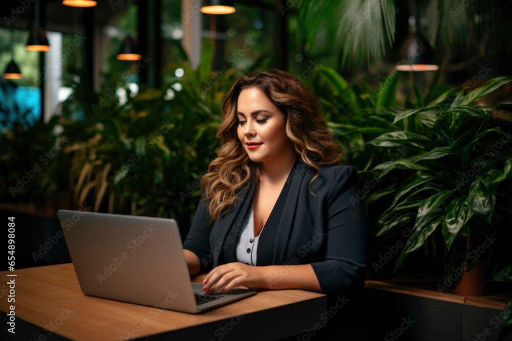 a 35 years old plus size manager using laptop computer on the go a 35 years old plus size manager using laptop computer on the go