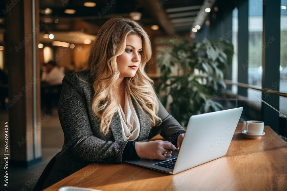 a 35 years old plus size manager using laptop computer on the go a 35 years old plus size manager using laptop computer on the go