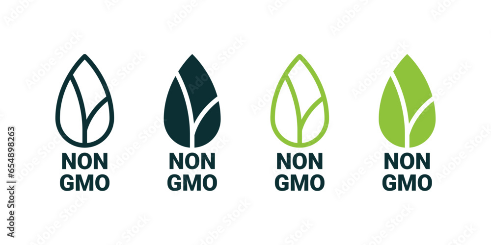 Non GMO. No GMO leafs icons. Natural and organic products. Vector scalable graphics - obrazy, fototapety, plakaty 