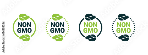 Non GMO labels set. Non GMO emblems. Natural and organic products. Vector scalable graphics