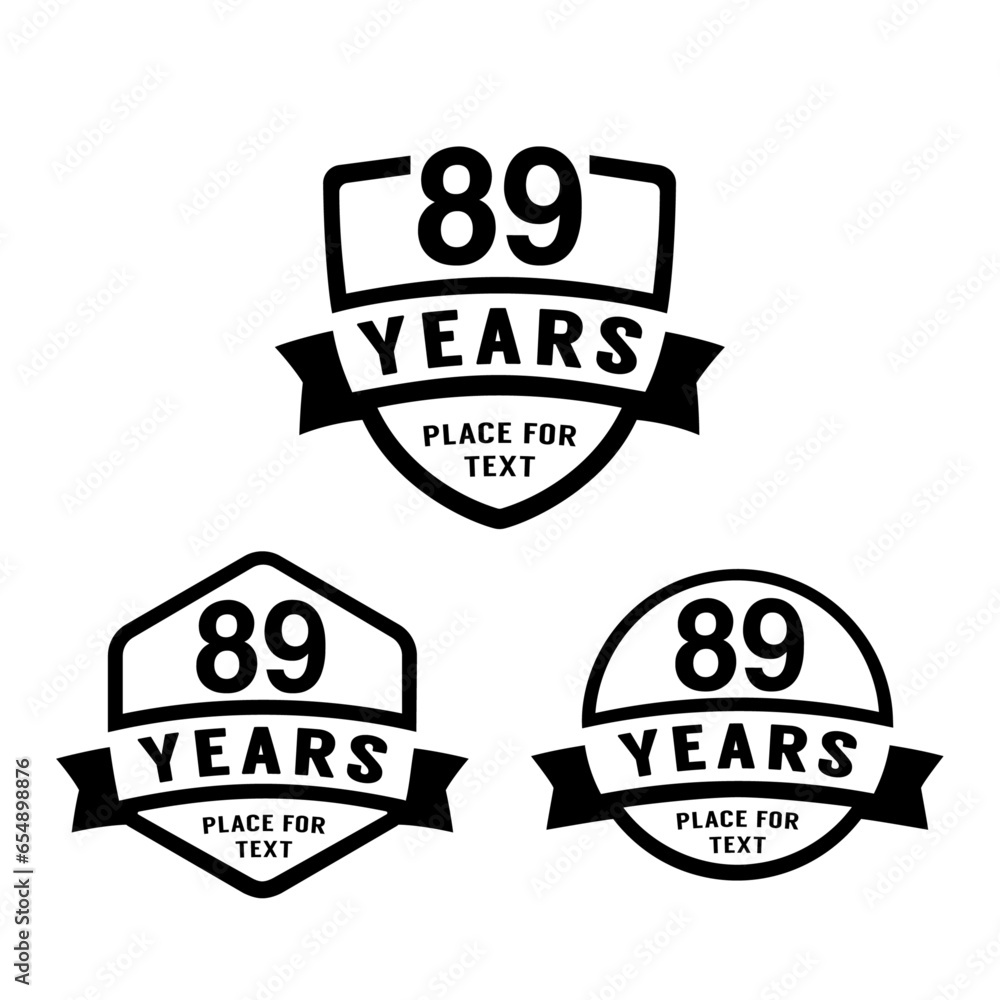 89 years anniversary celebration logotype. 89th anniversary logo collection. Set of anniversary design template. Vector illustration.
