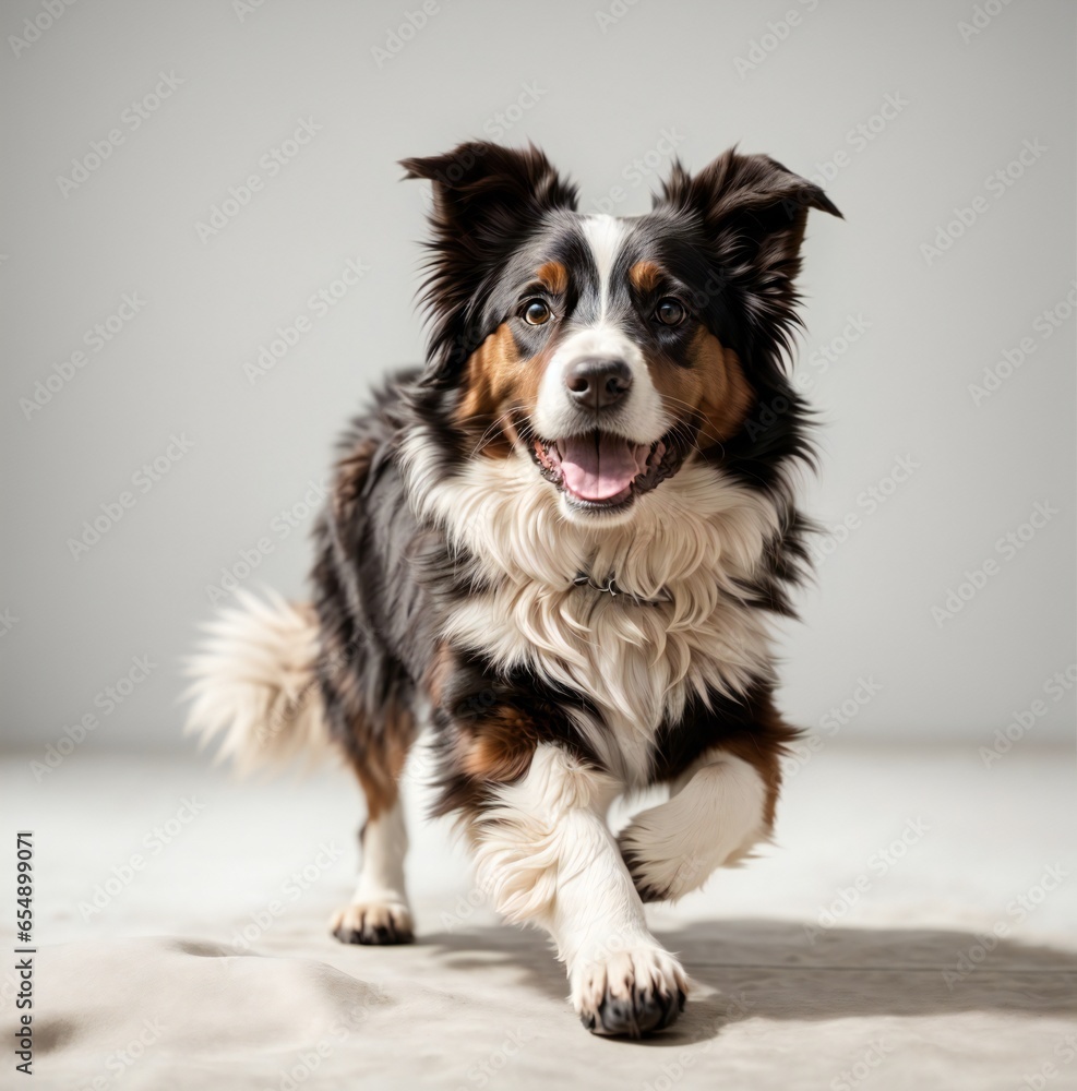 Fototapeta premium border collie walking on the floor, against white background 