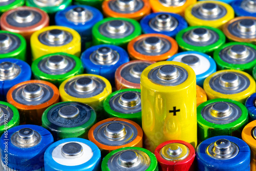 Old used batteries. Batteries background