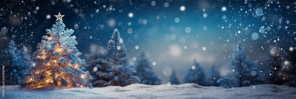 Christmas and New Year background. Christmas decorations in the snow. Winter landscape.