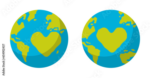 Earth Day Heart shape set save the world planet love island green nature globe global environment love eco friendly climate change sustainability global warming illustration vector graphic design art