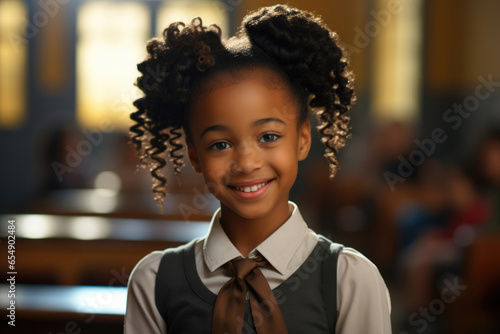 Cute African American girl in school class