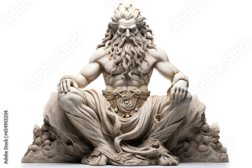 Ancient sculpture of a bearded male god made of stone or marble