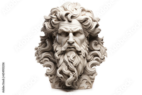 Bearded ancient man god sculpture isolated on white