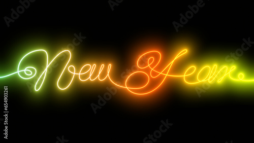 Neon lettering New Year . Christmas holidays. new year's inscription. One line drawing. illustration.
