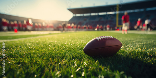 American football ball on the stadium lawn