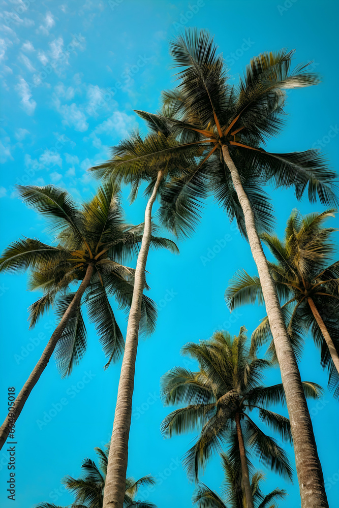 Coconut palm trees and blue sky