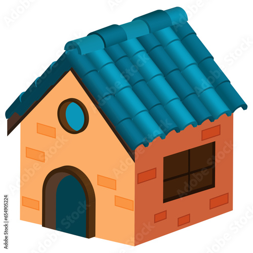 Cartoon House with Blue Roof