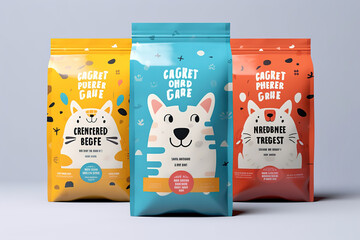 packaging for a pet food line that celebrates the bond between pets and their owners, featuring heartwarming imagery and friendly fonts