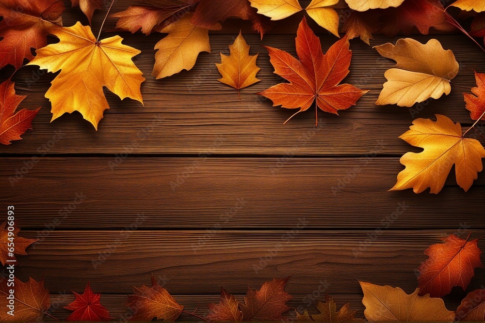 Top view of autumn orange leaf on white wooden deck background, copy space. Generative AI Top view of autumn orange leaf on white wooden deck background, copy space. Generative AI