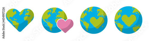 Earth Day set Heart shape save the world planet green nature globe global environment love eco friendly climate change sustainability global warming illustration vector graphic design art
