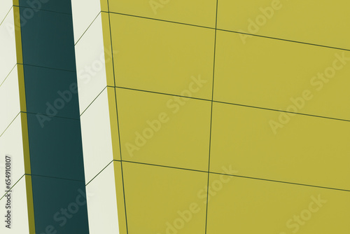 Abstract architectural detail view in perspective. This composition features a modern yellow building with geometric patterns. The interplay of shadows and geometric shapes adds a touch of artistry.