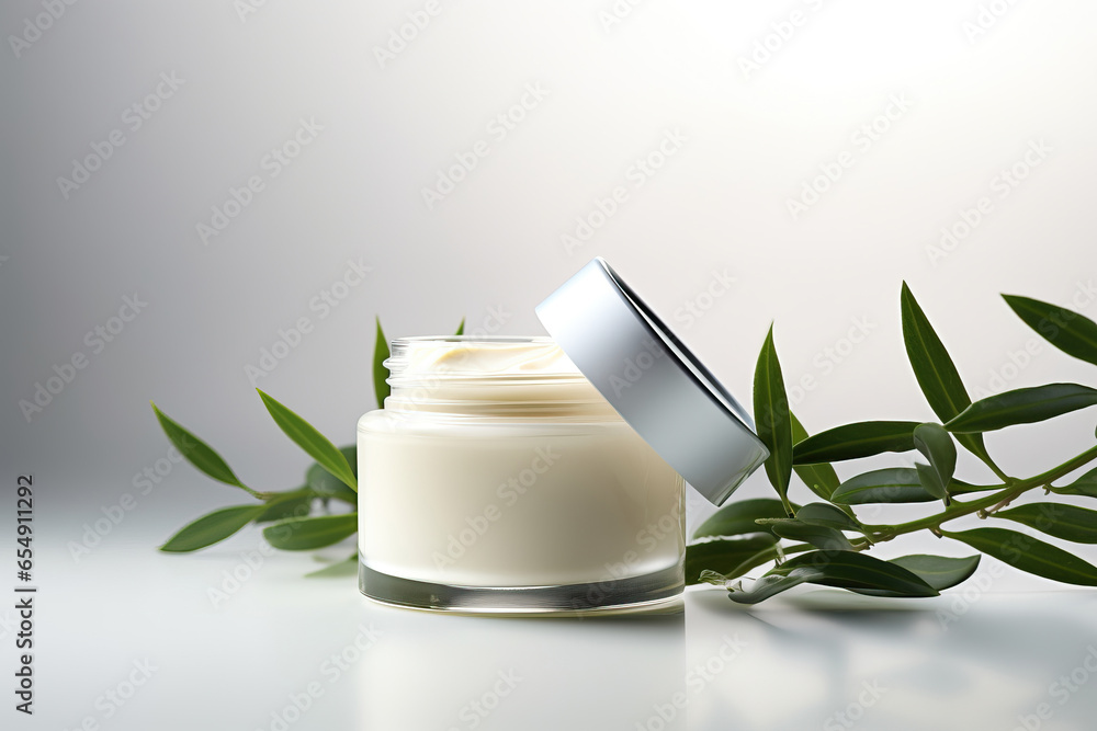 Elegance in White: Delicate Cosmetic Products with Olive Branch Elegance in White: Delicate Cosmetic Products with Olive Branch