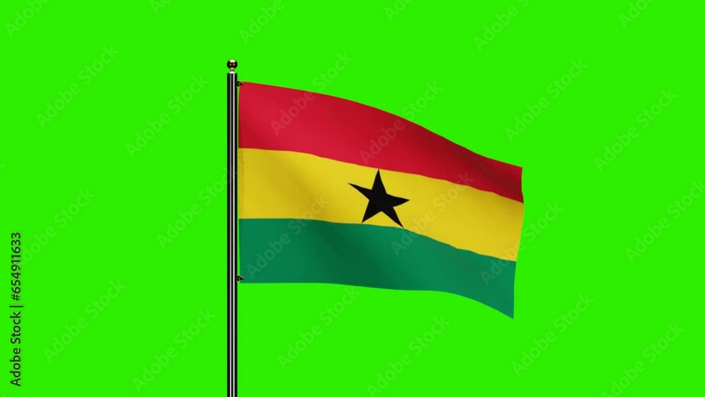3D Rendered Ghana National Flag Waving Animation with Realistic Wind Motion, National flag of Ghana with seamless loop animation, 2K Resolution with Green Screen Background 3D Rendered Ghana National Flag Waving Animation with Realistic Wind Motion, National flag of Ghana with seamless loop animation, 2K Resolution with Green Screen Background