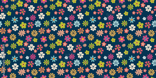 Flat style floral papercraft pattern flowers vector