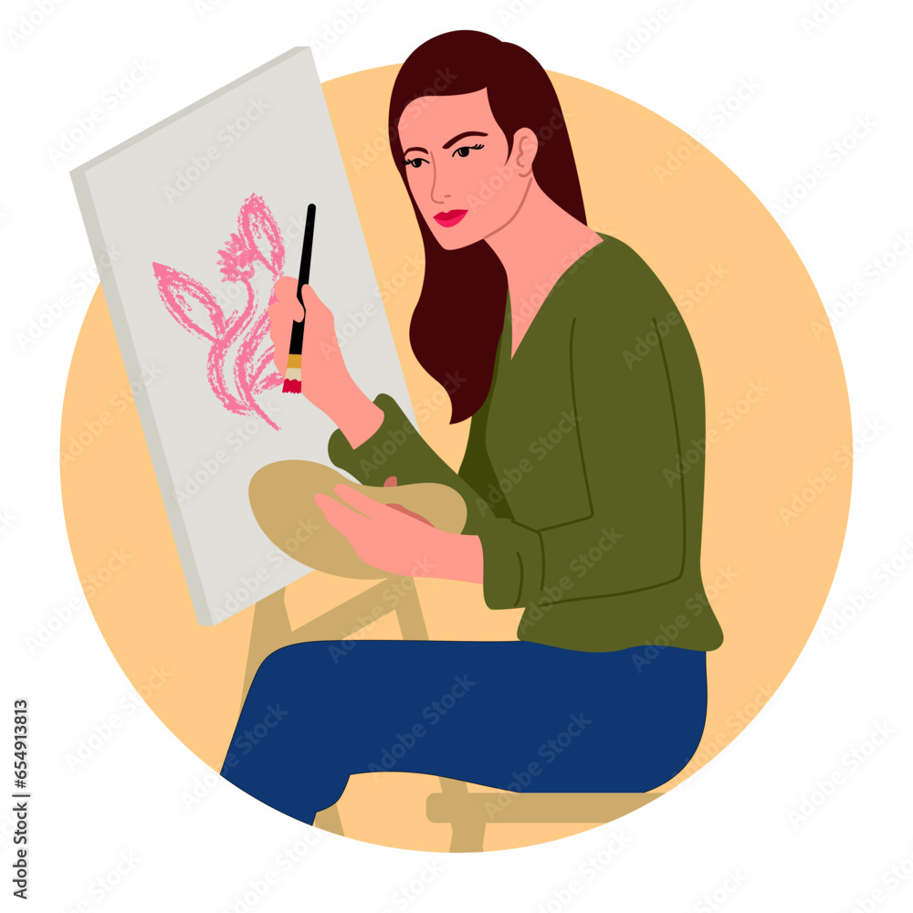 Clip art of a woman fully engaged in painting, perfect for art-related materials, creative workshops, and art therapy resources Clip art of a woman fully engaged in painting, perfect for art-related materials, creative workshops, and art therapy resources