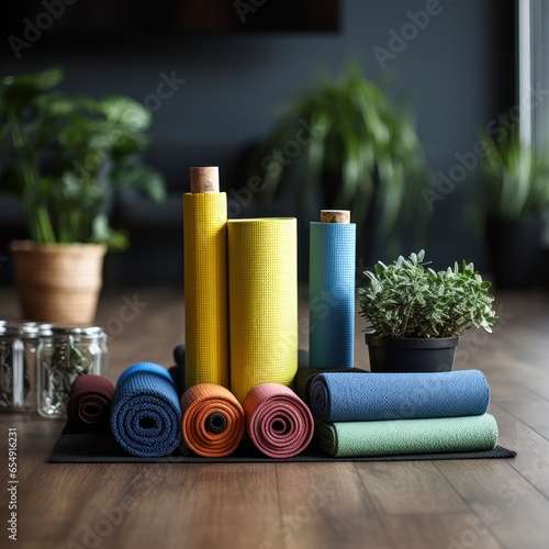 Fitness motivation. weights and yoga mats