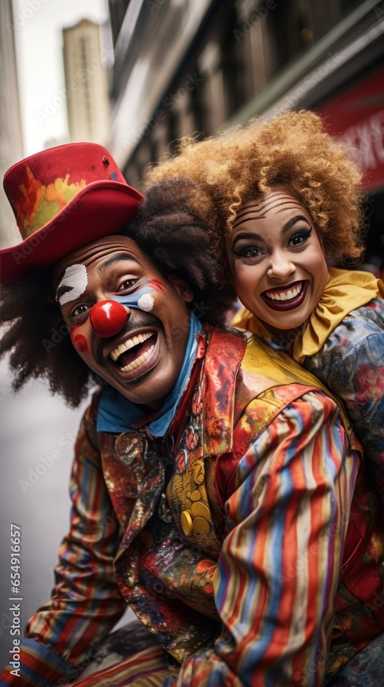 Clowns. Smiling silly and colorful entertainers