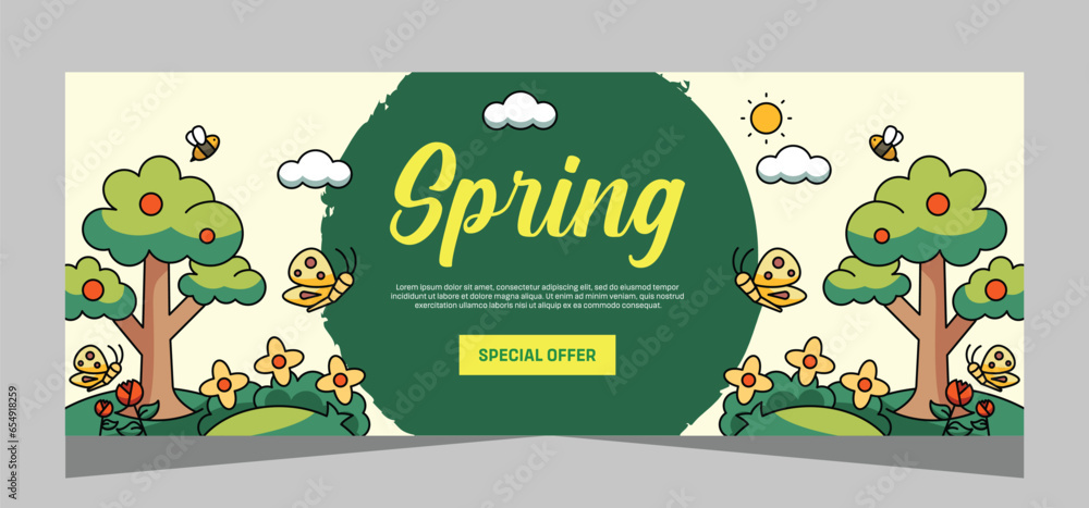 Fototapeta premium Spring horizontal template banner. Vector design