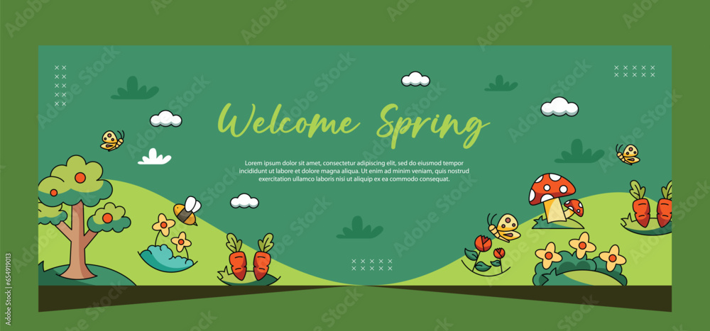 Obraz premium Horizontal spring banner template. Vector design