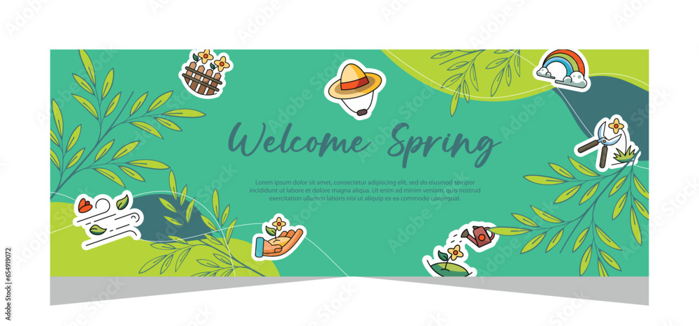 Naklejka premium Horizontal spring banner template. Vector design