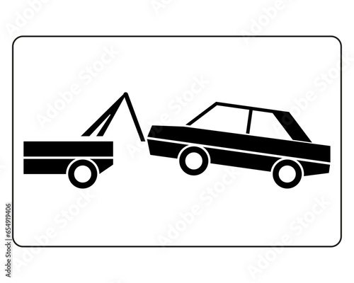 Tow away zone road sign. Illustration of no parking area traffic sign. Unauthorized vehicles will be towed away at owner's expense. Towing car symbol isolated on white background. 