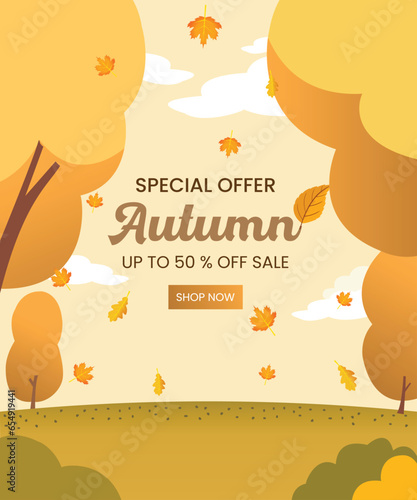 Autumn Sale Background with Leaf Decorations for Shopping Discounts, Promotional Posters, and Leaflet Frames - Vector Illustration Template.