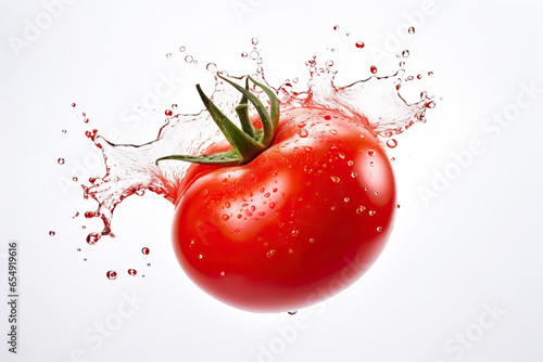 Tomato Splendor: Perfect Red Tomato in Mid-Air Studio Shot