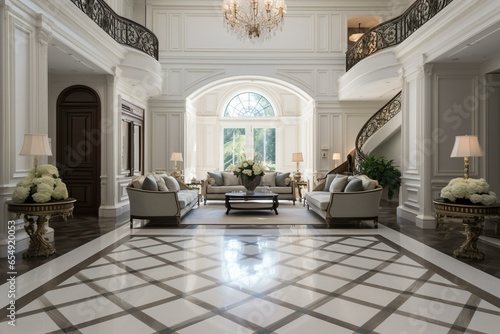 A classy residence with elegant flooring and decorative trim. Generative AI