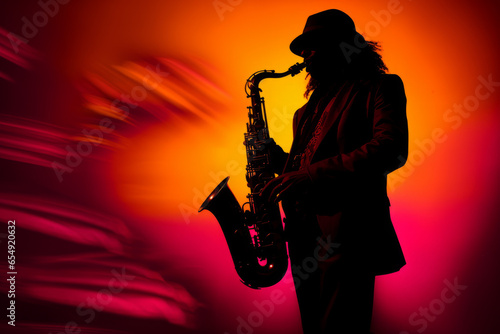 Silhouette of a man playing the saxophone