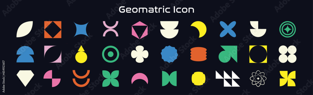 brutalist abstract geometric shapes collection. Geometric icon sign symbols mega set design.