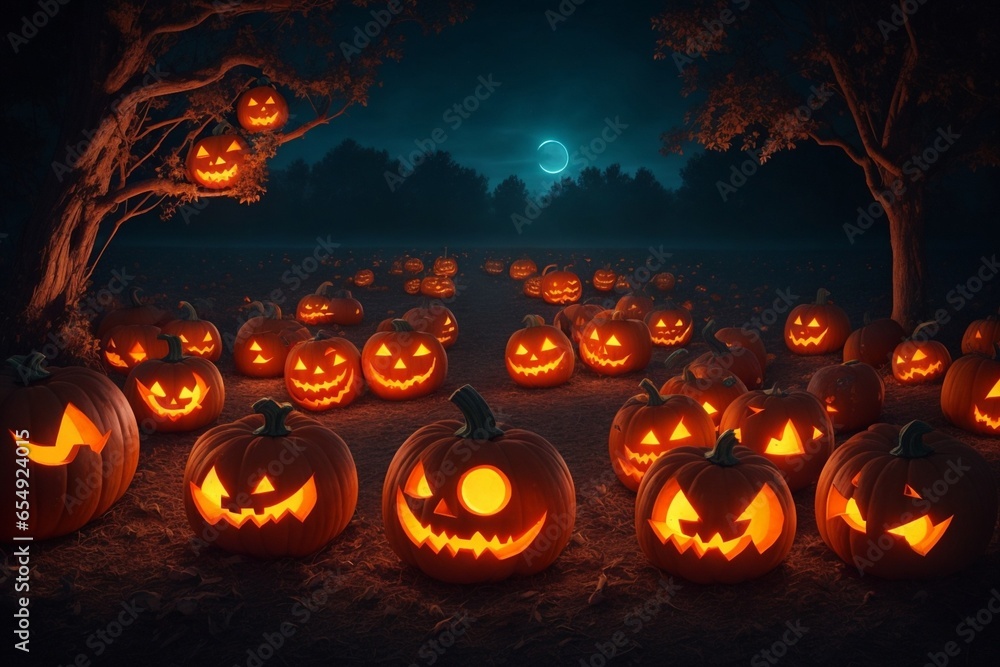 Fototapeta premium halloween pumpkin on fire