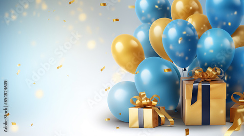 Holiday celebration background with blue and gold balloons  © Dynavision