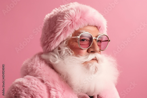 Old man with modern pastel pink Canta Claus interpretation © Firn