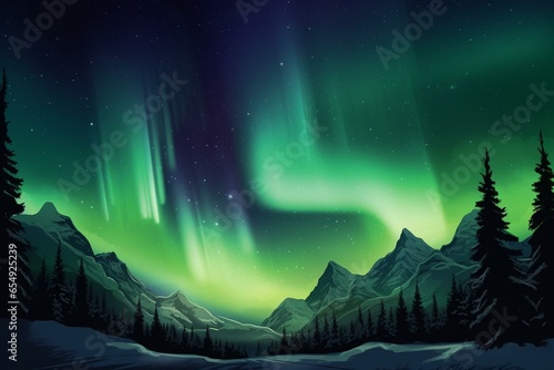 Illustration of a captivating aurora borealis display in the northern polar region. Generative AI
