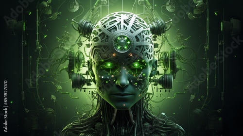 vibrant green technology brain concept - futuristic eco innovation