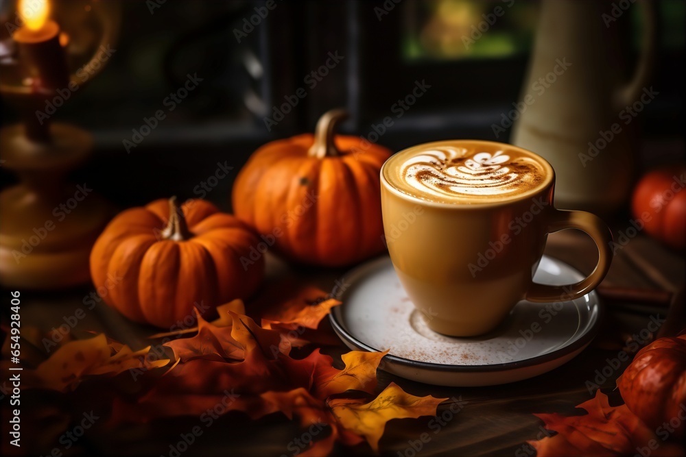 Autumn Pumpkin Latte Beverage Halloween Background Autumn Pumpkin Latte Beverage Halloween Background
