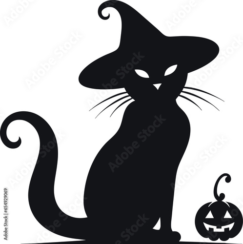 Black Cat With Pumpkin Halloween Vector Illustration