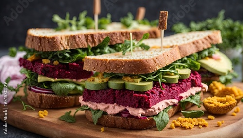 Real Vegan sandwiches with beetroot hummuss andwich Background Photo © REZAUL4513