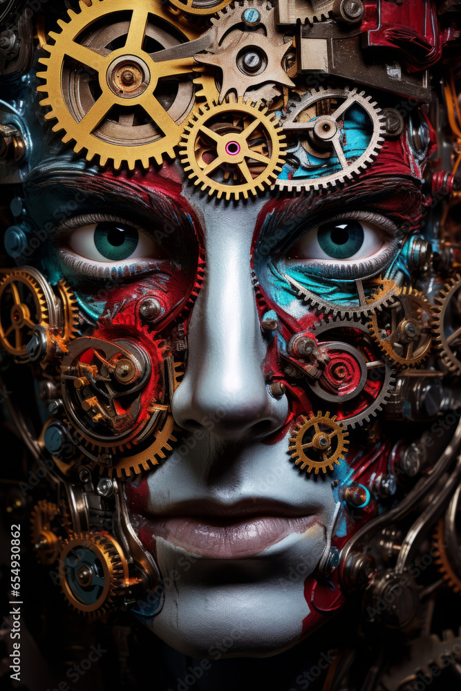 A mechanical face with gears