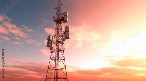 Towering above, an antenna structure houses phone base stations, TV broadcast equipment, and wireless internet antennas..