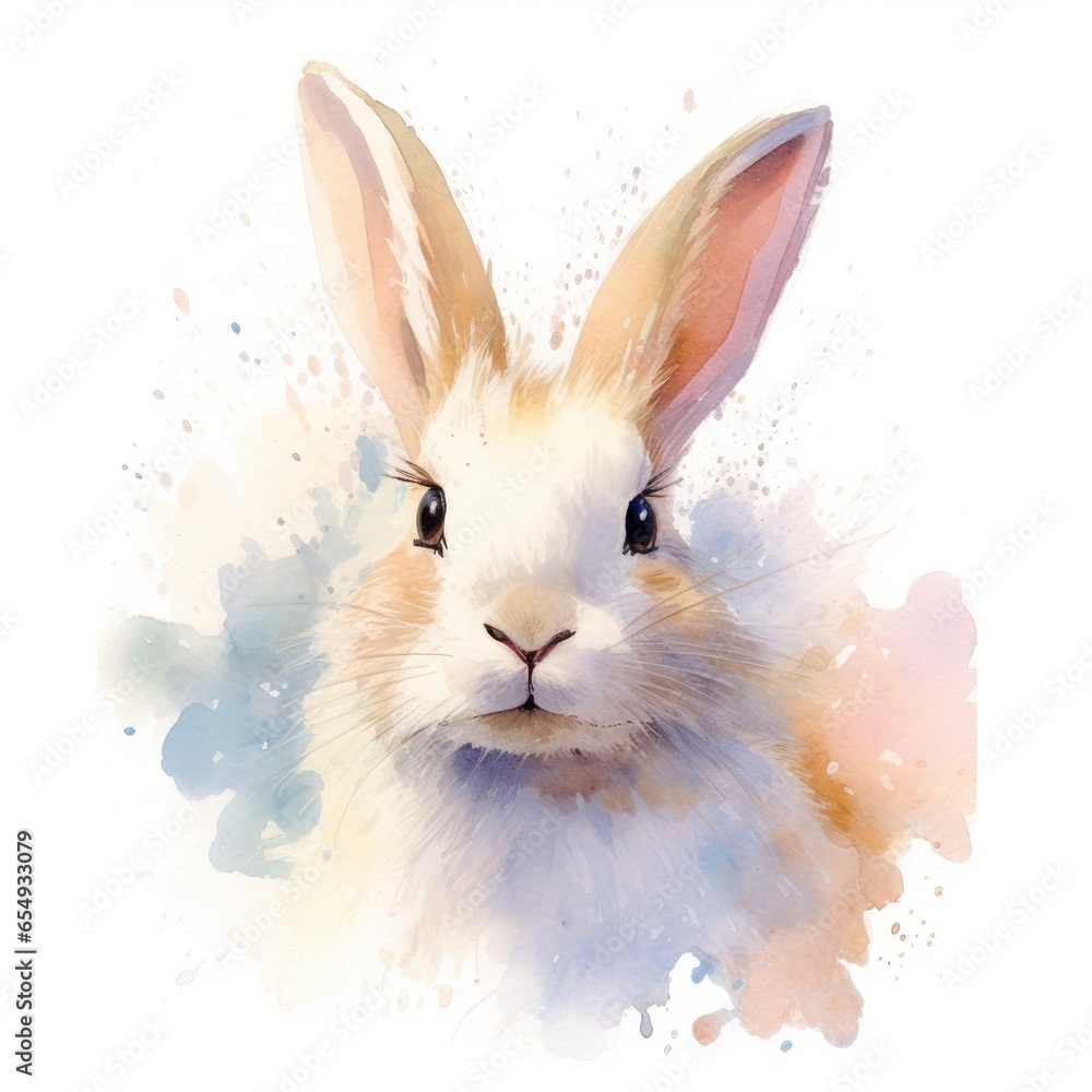 Watercolor portrait of a rabbit on a white background, hand drawn illustration