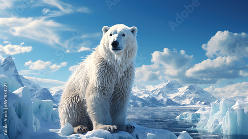polar white bear on an ice floe in ocean in winter close-up © alexkoral